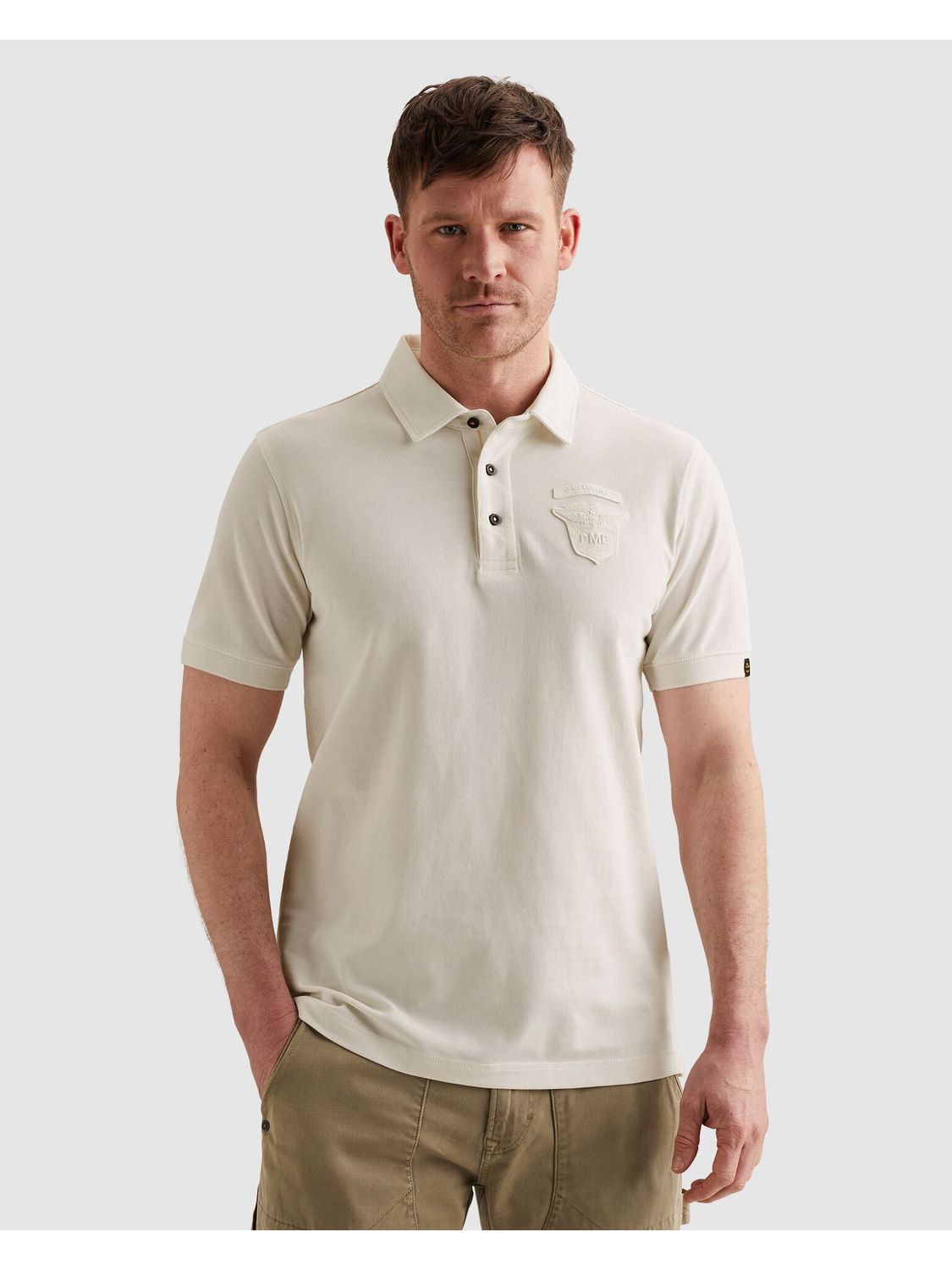 PME Legend Short sleeve polo fine pique badge Ecru PPSS2604882