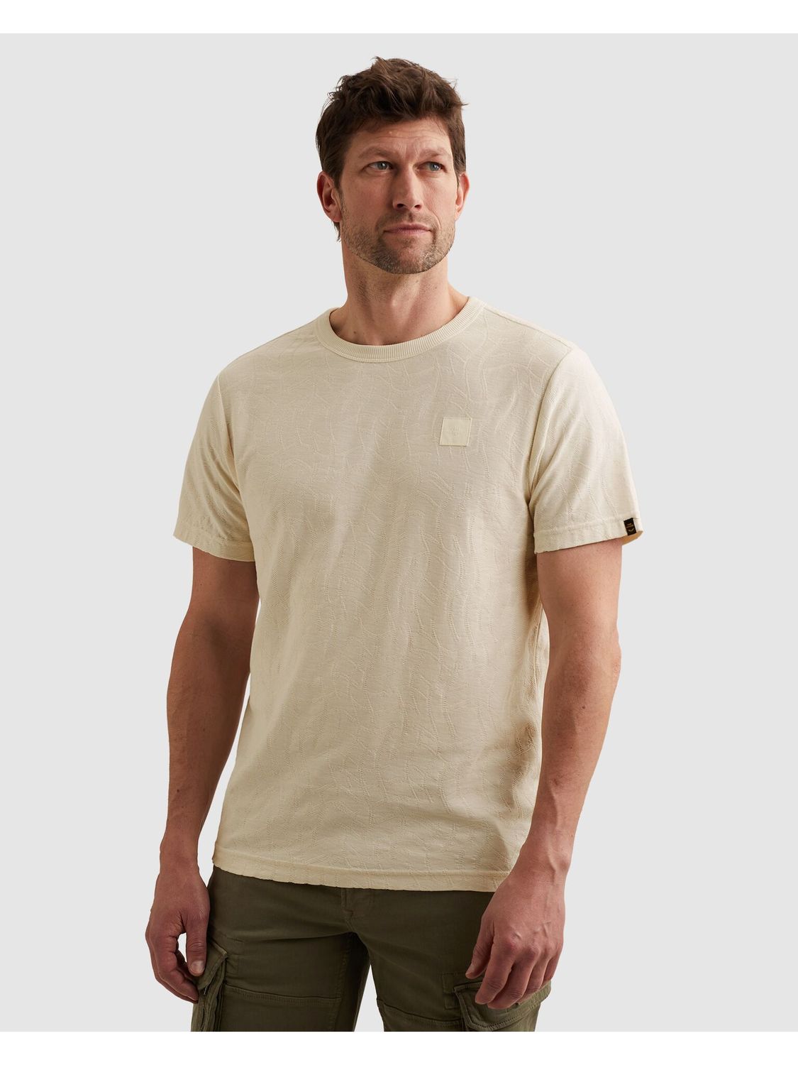 PME Legend Short sleeve r-neck jacquard jerse Ecru PTSS2604564