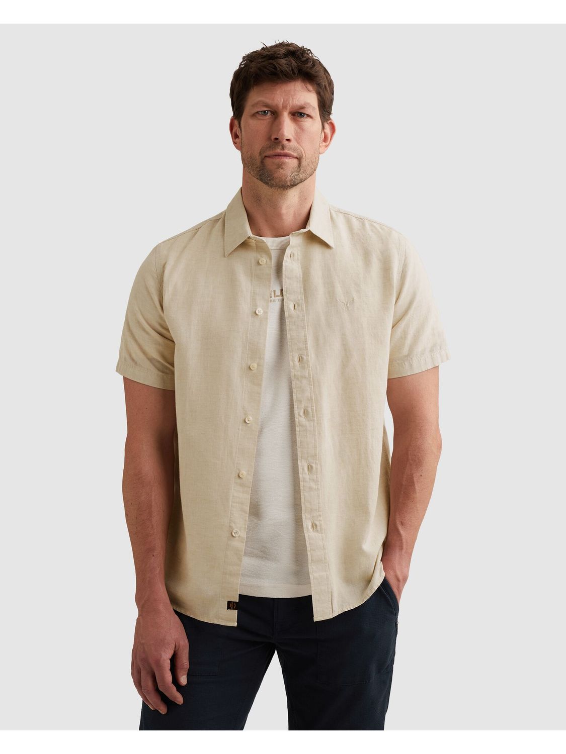 PME Legend Short Sleeve Shirt 2 tone Cotton/L Bone White PSIS2604210