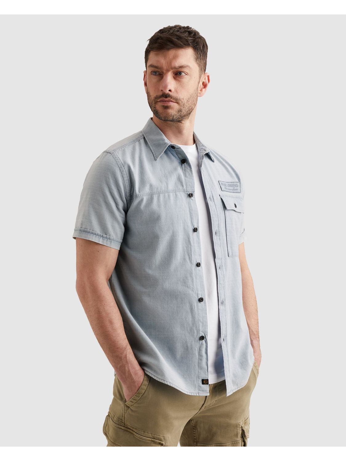 PME Legend Short Sleeve Shirt Indigo yarn dye Blauw PSIS2604212