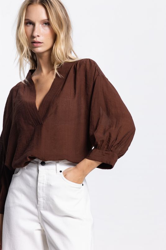 Jansen Amsterdam PEM BLOUSE C 770 transparant 3/4 sle 000540 - brown PEM SS26.4