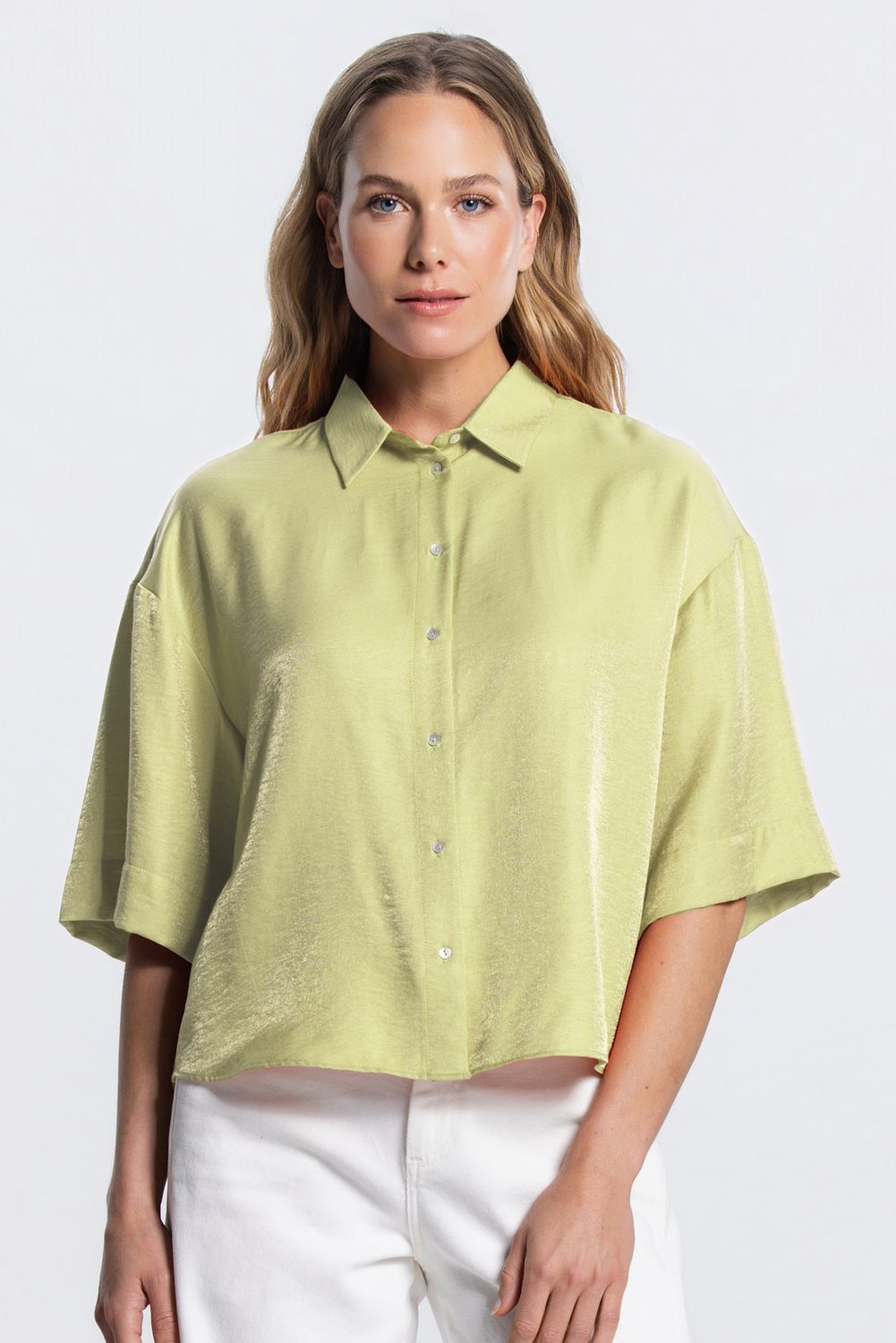 Jansen Amsterdam PIA BLOUSE WS 769 short sleeve wide 000276 - avocado PIA SS26.4