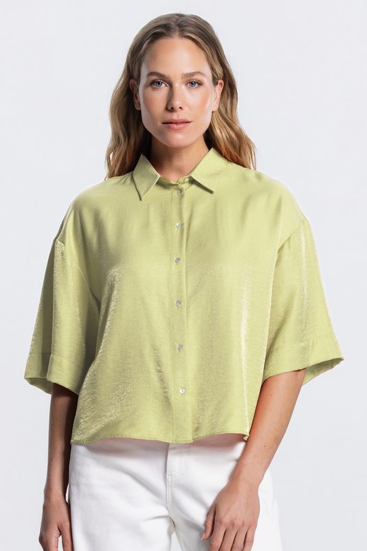 Jansen Amsterdam PIA BLOUSE WS 769 short sleeve wide 000276 - avocado PIA SS26.4