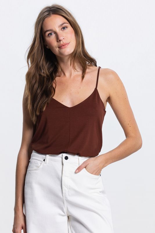 Jansen Amsterdam SOLANGE HEMDJE V 316 spaghetti strap 000540 - brown SOLANGE SS2