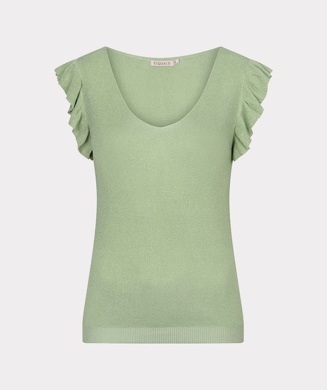 Esqualo Top v/neck ruffle slve Soft Green HS26.02217