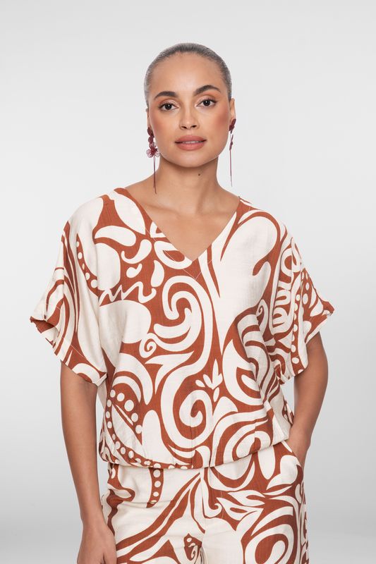 Geisha Top bi-color Bruin 63435-26