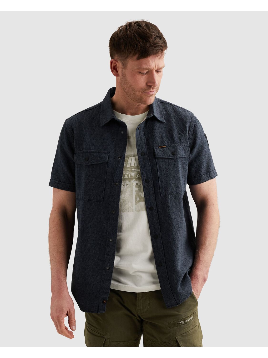 PME Legend Short Sleeve Shirt Mattweave 2 ton Carbon PSIS2604214