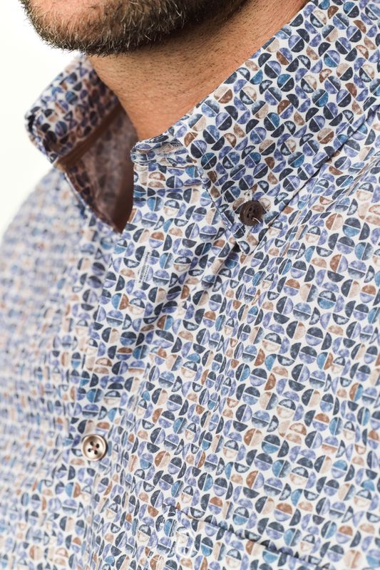 Ledub Shirts Print:Overhemd Middenblauw 140 Middenbruin 64 0143296