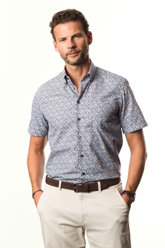 Ledub Shirts Print:Overhemd Middenblauw 140 Middenbruin 64 0143296