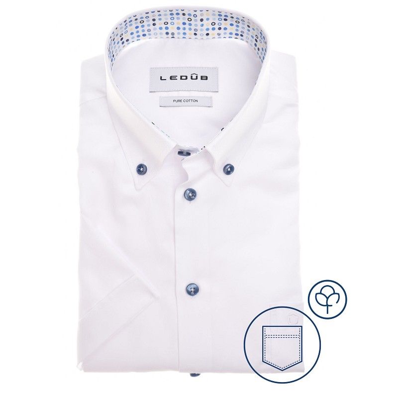 Ledub Shirts Plain:Overhemd Spierwit 910 Middenblauw 140 0142911