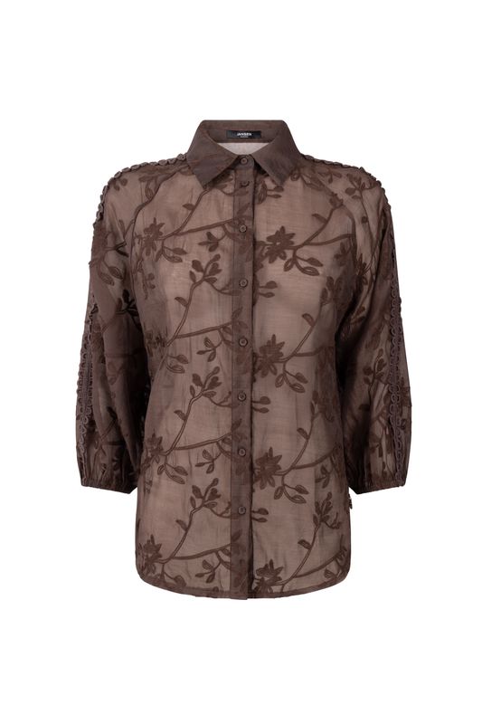 Jansen Amsterdam BISA BLOUSE te 701 transparant embro 000543 - dark brown BISA W