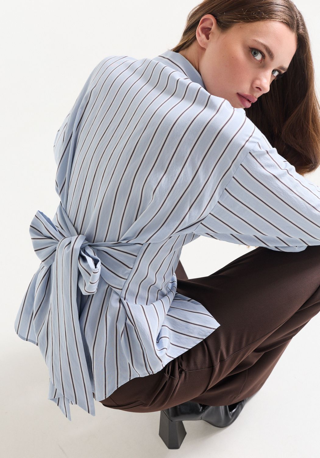 Jansen Amsterdam LIVIA BLOUSE mcs 715 stripe belt in 000753 - light blue - dark