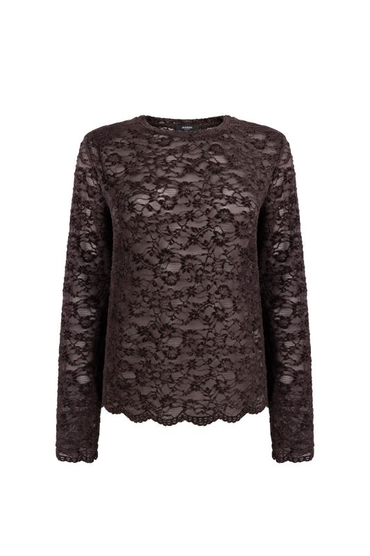 Jansen Amsterdam KIKI TOP fl 155 lace shoulderpad lon 000543 - dark brown KIKI W