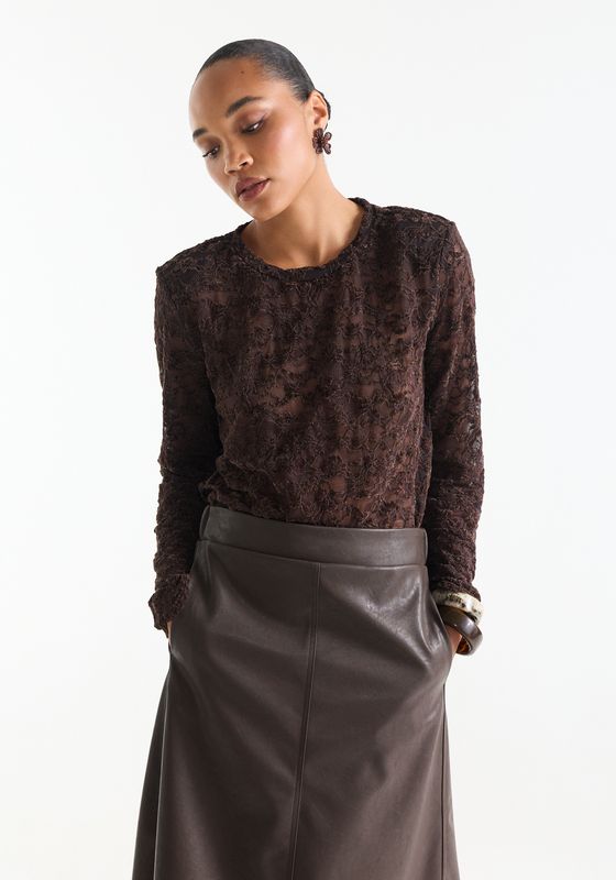 Jansen Amsterdam KIKI TOP fl 155 lace shoulderpad lon 000543 - dark brown KIKI W