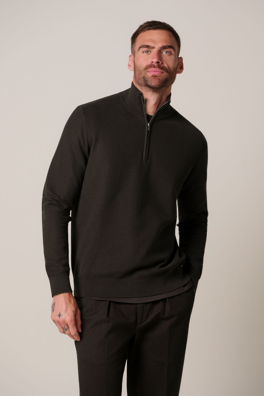 Profuomo PULLOVER HALF ZIP D BROWN Dark Brown PPXJ30063D