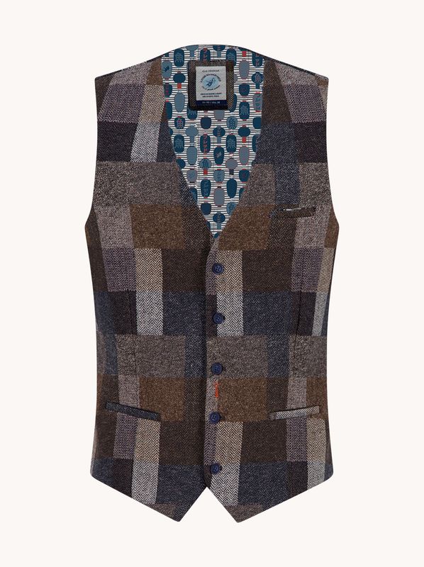 A fish named Fred Waistcoat bold check Navy 34.142