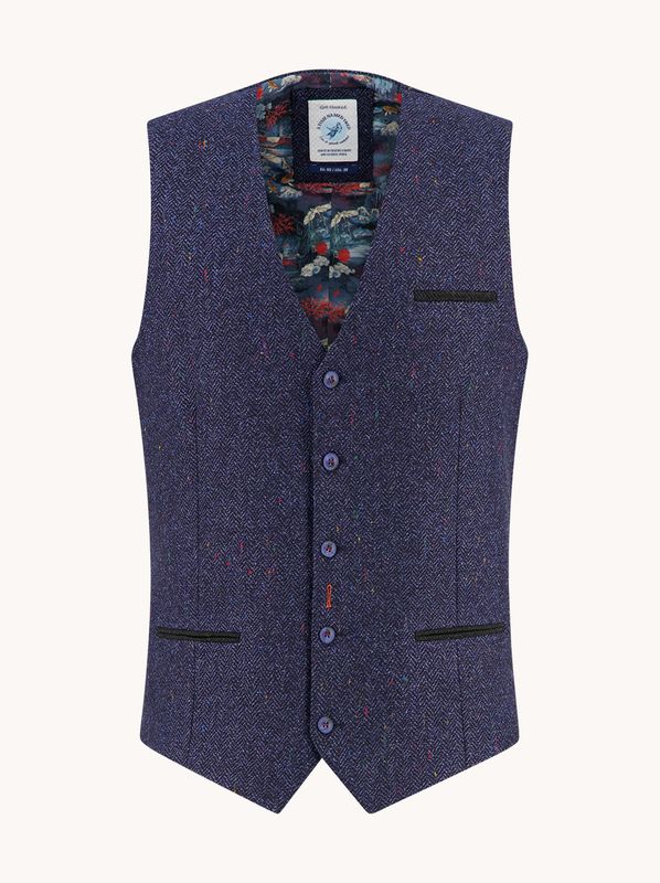 A fish named Fred Waistcoat herringbone Navy 34.138