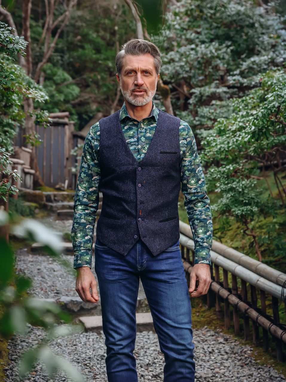 A fish named Fred Waistcoat herringbone Navy 34.138