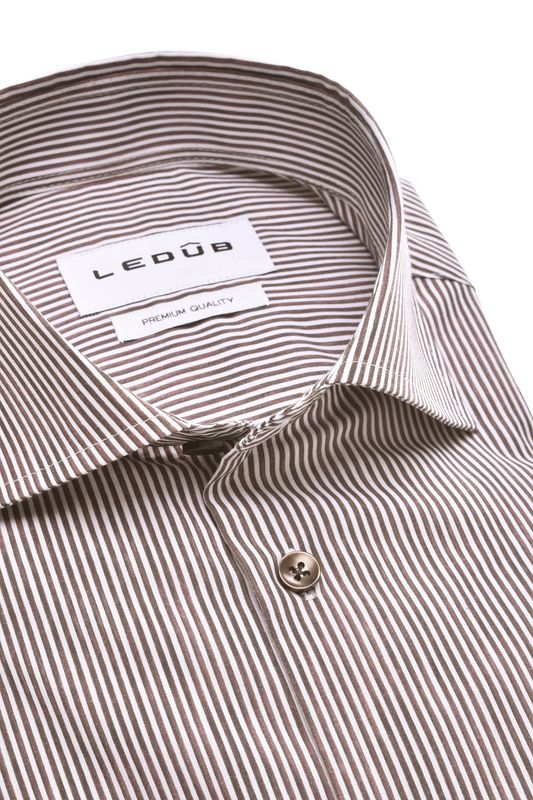 Ledub Shirts Stripe:Overhemd Donkerbruin 680 0143535