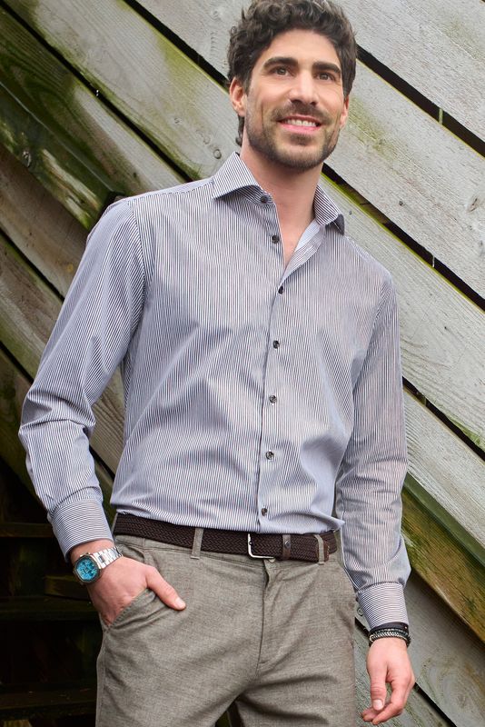 Ledub Shirts Stripe:Overhemd Donkerbruin 680 0143535
