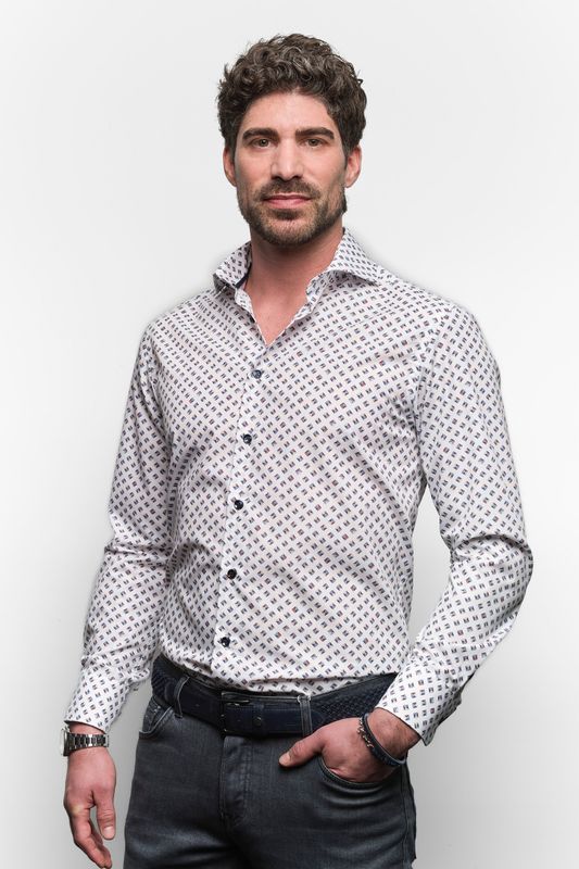 Ledub Shirts Print:Overhemd Wit/rood Donkerblauw 190 0143510