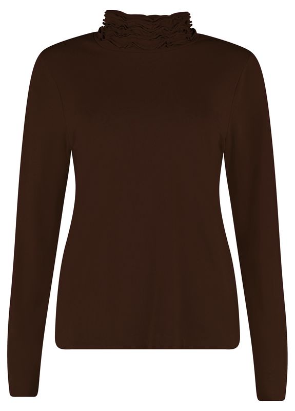 Bloomings Ruffle neck shirt jersey Brown SLT275-9100