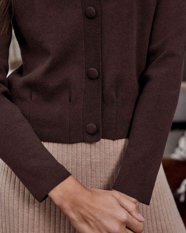 Bloomings Crew neck cardigan F/N Brown mel SLK14-9146