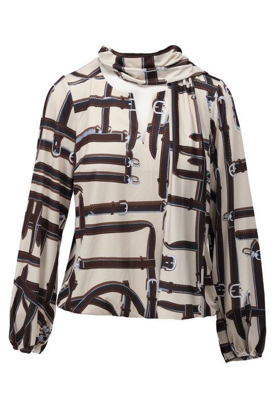 K-Design Top ronde hals met sjaaltje & print P146 D100