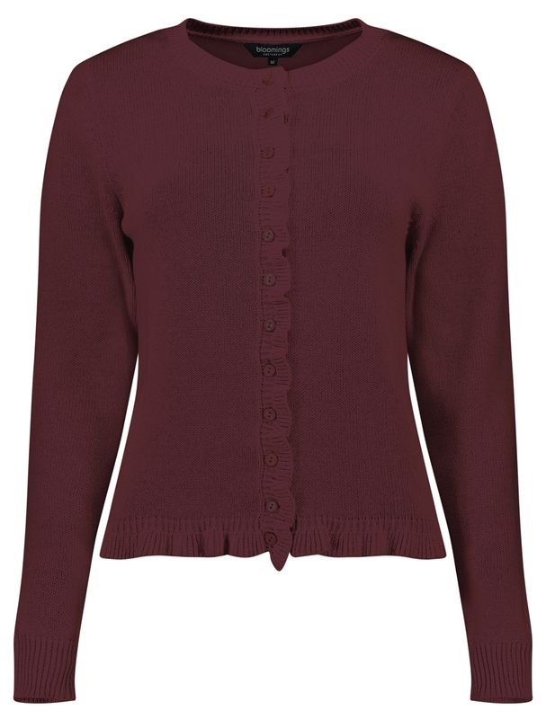 Bloomings Crew neck cardigan w/ frills Tawny port SLK20-9017