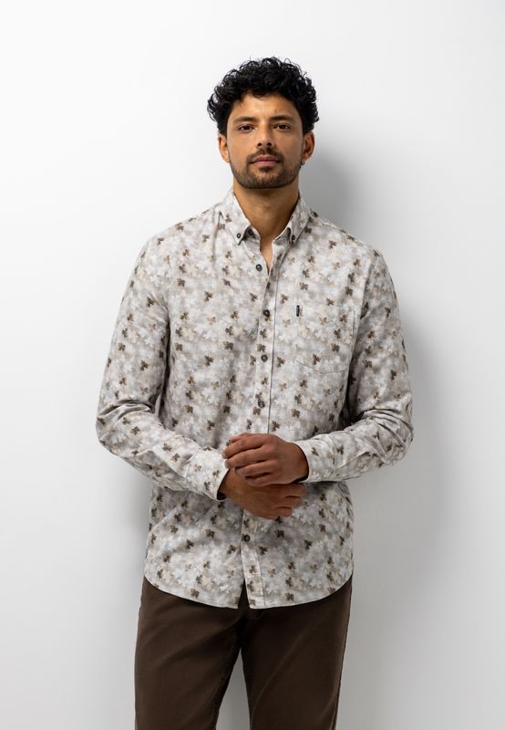 State of Art Shirt LS Print Fine taupe:cognac 21426254