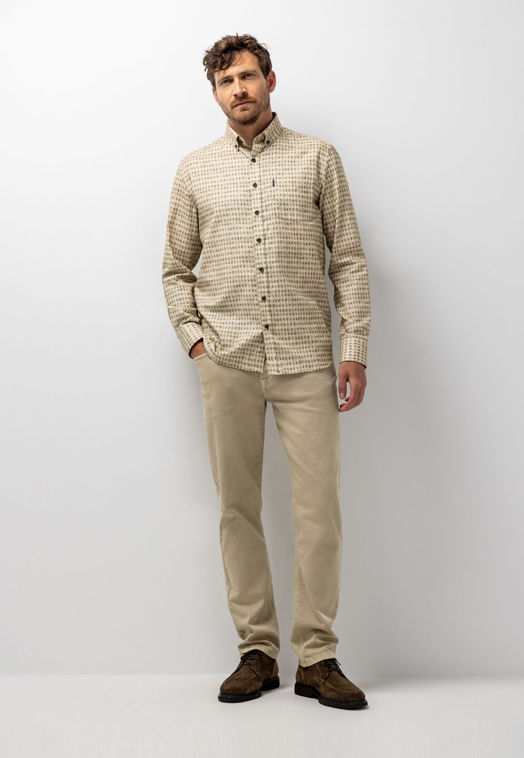 State of Art Shirt LS Print Twill taupe:cognac 21426211