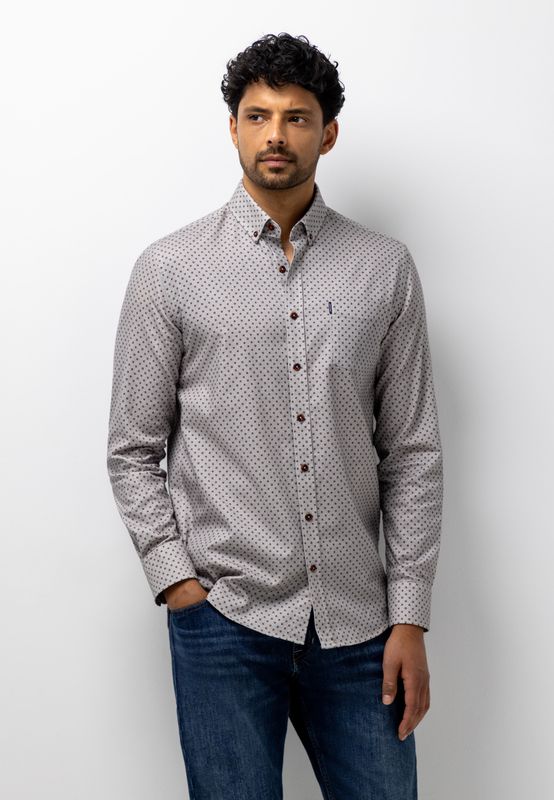 State of Art Shirt LS Print Fine taupe:cognac 21426255