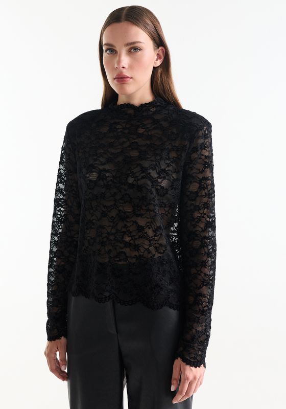 Jansen Amsterdam CEES TOP fl 103 lace turtle neck lon 000999 - black CEES W26