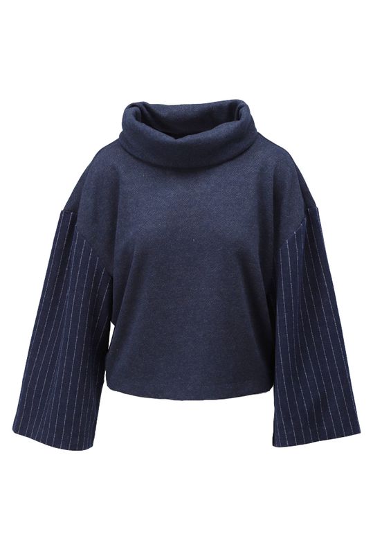 You're my lobster by K-Design Top met krijtstreep mouwen & rolkraa Dark Blue D40