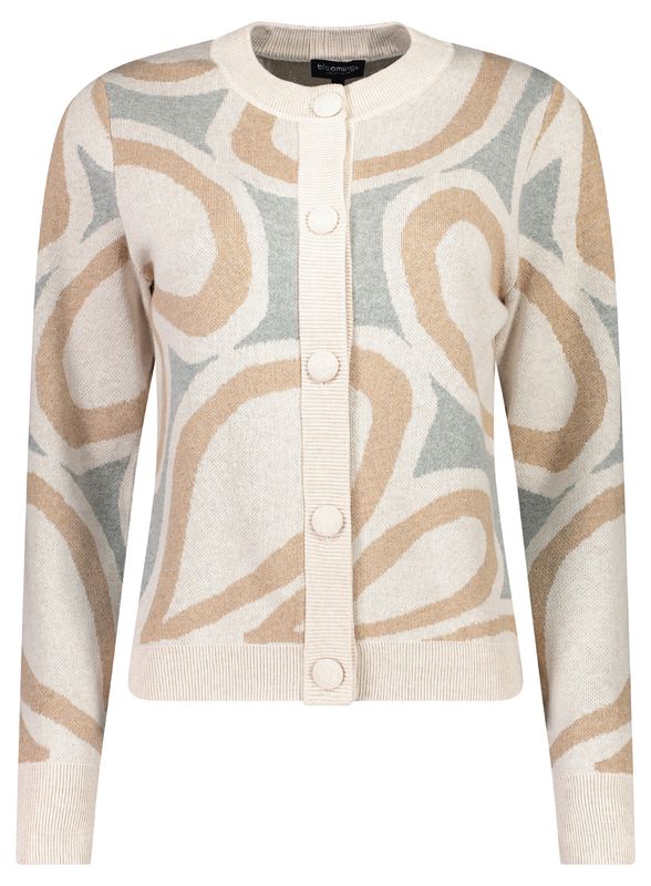 Bloomings Crew neck cardigan jacquard w/ fabri Moon mel SLK20-9040