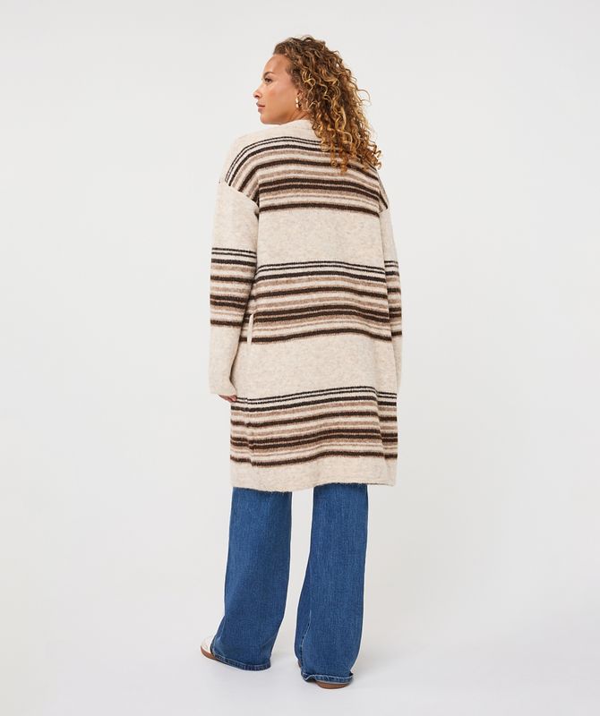 Esqualo Cardigan horizontal striped Biscuit Melange F26.18504