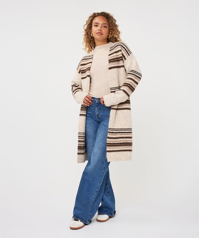 Esqualo Cardigan horizontal striped Biscuit Melange F26.18504