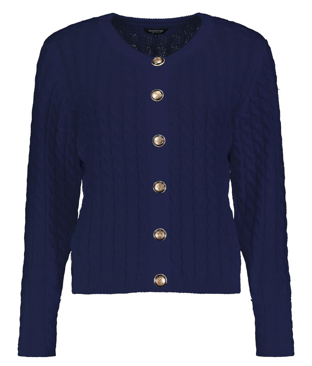 Bloomings Crew neck cardigan cable knit Navy SLK255-9057