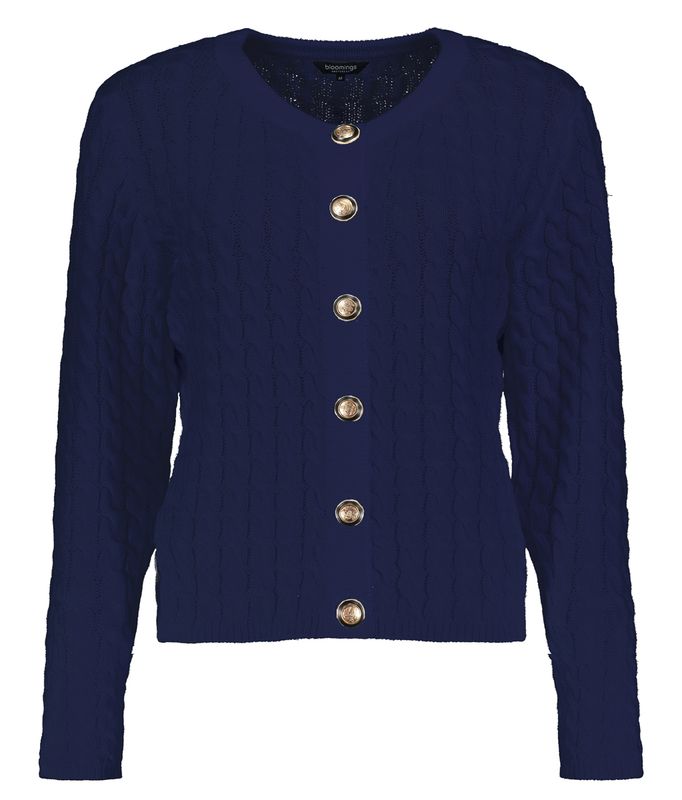 Bloomings Crew neck cardigan cable knit Navy SLK255-9057