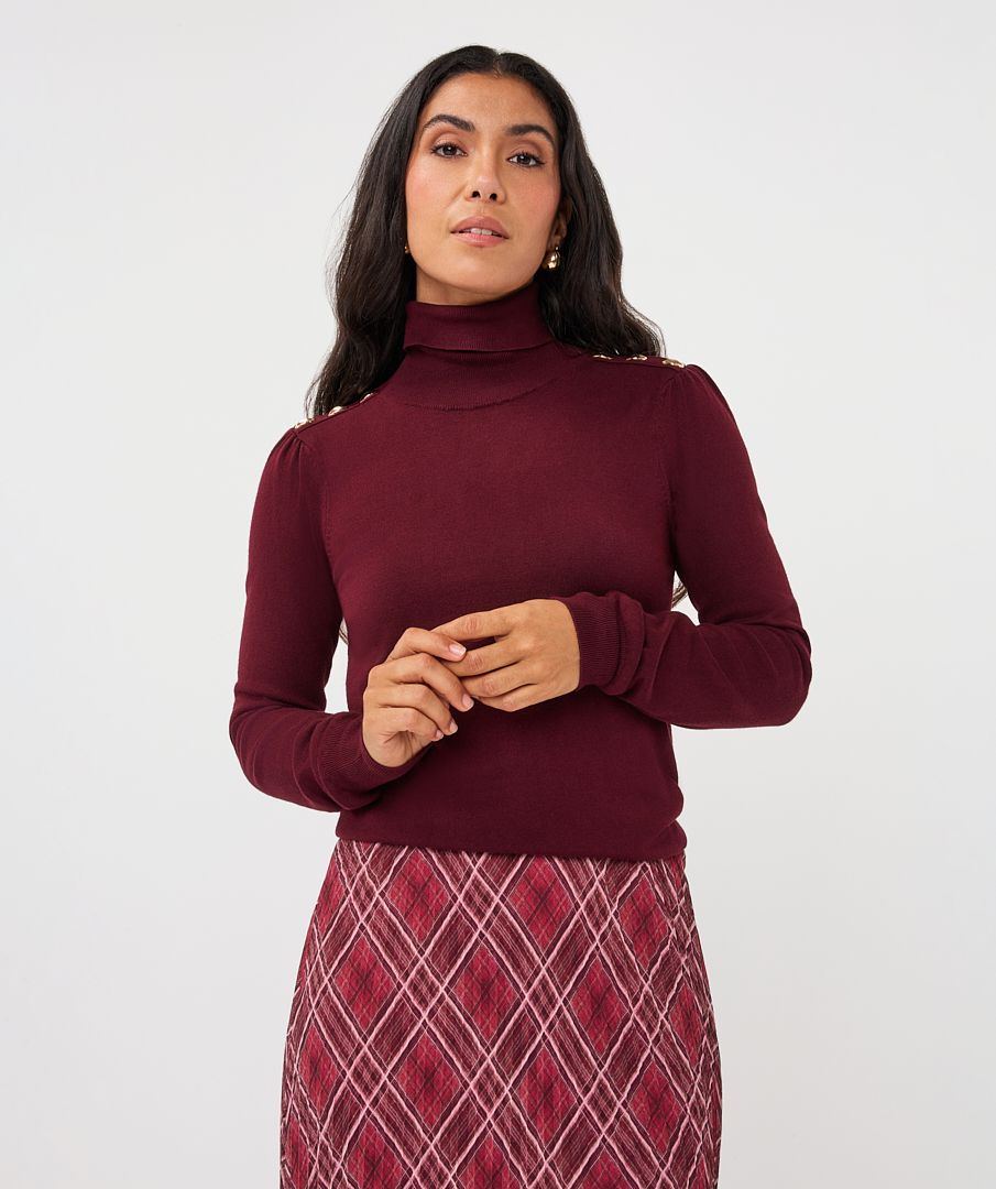 Esqualo Sweater shoulder button col basic kn Merlot F26.07544