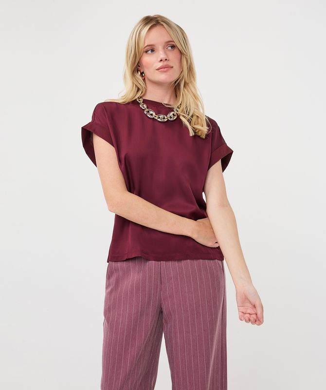Esqualo T-shirt roll up slve satin Merlot F26.05517
