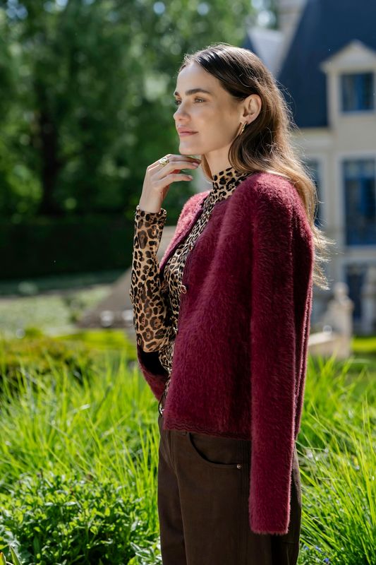 Geisha Cardigan hairy burgundy 64508-10