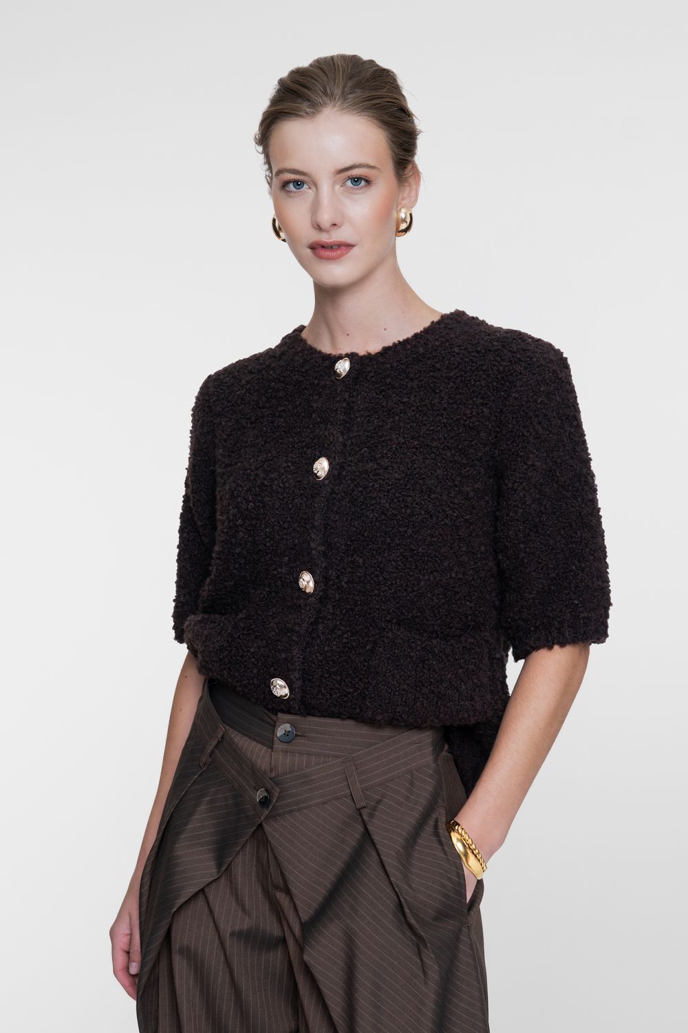 Geisha Vest boucle short sleeves Bruin 64552-70