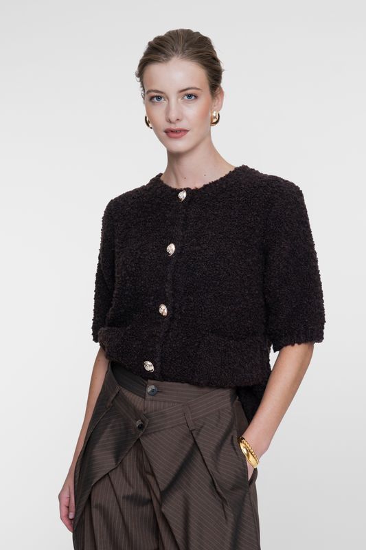 Geisha Vest boucle short sleeves Bruin 64552-70