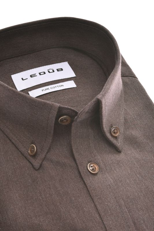 Ledub Shirts Plain:Overhemd Donkerbruin 680 0143561