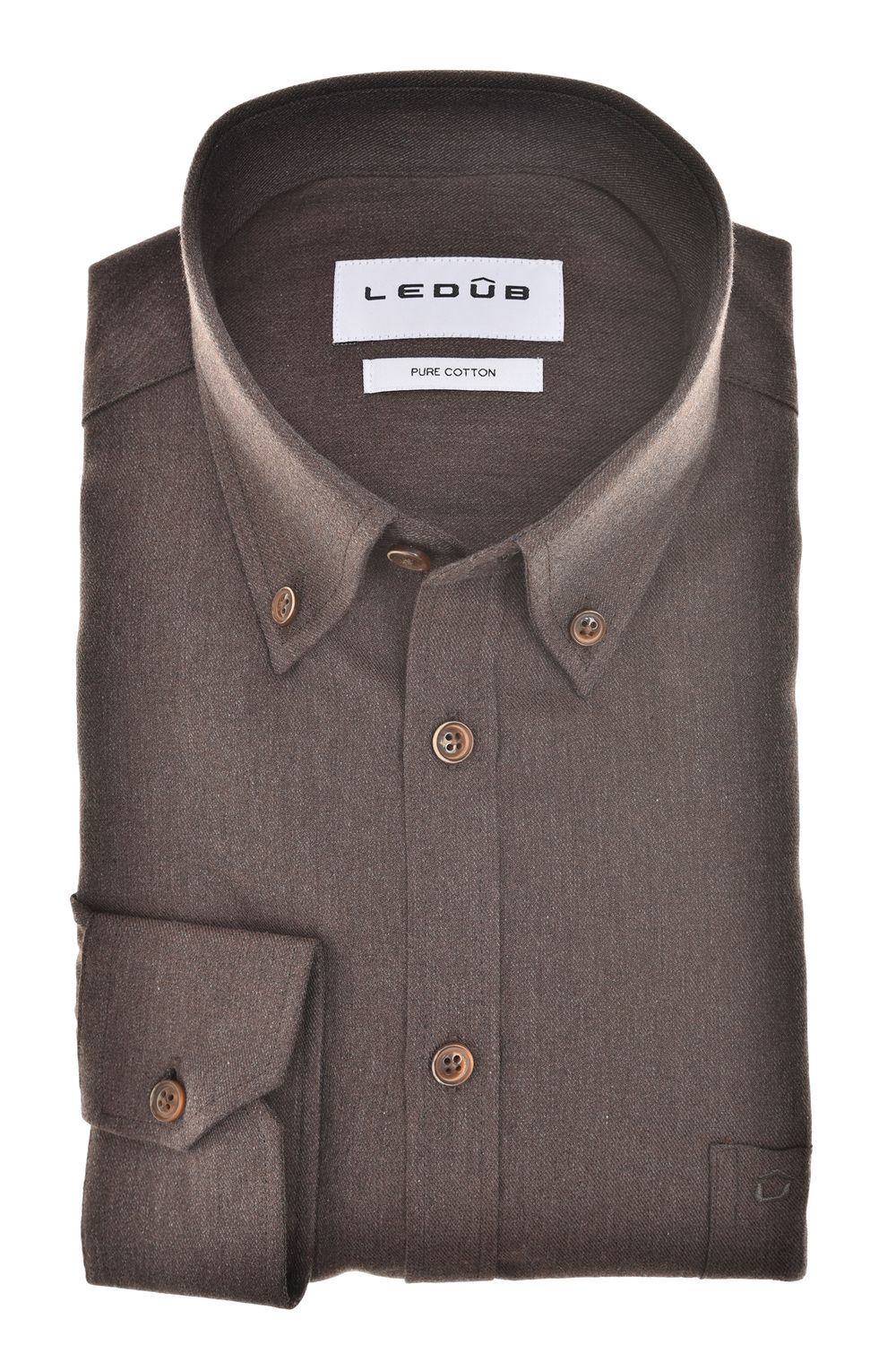 Ledub Shirts Plain:Overhemd Donkerbruin 680 0143561