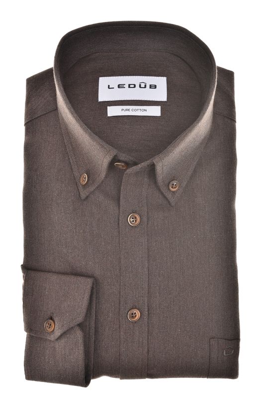 Ledub Shirts Plain:Overhemd Donkerbruin 680 0143561