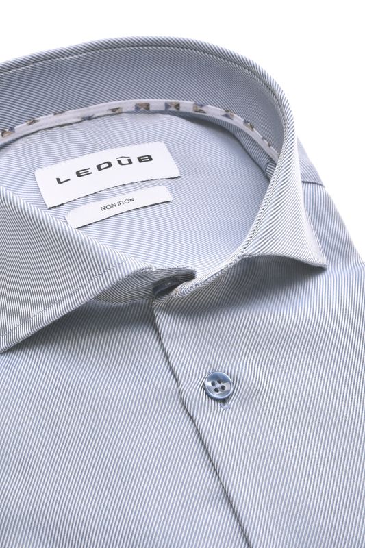Ledub Shirts Plain:Overhemd Middenblauw 160 Wit/Bruin 0143515