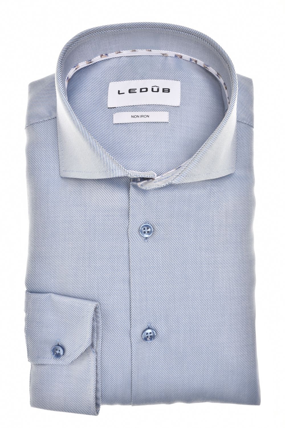 Ledub Shirts Plain:Overhemd Middenblauw 160 Wit/Bruin 0143515