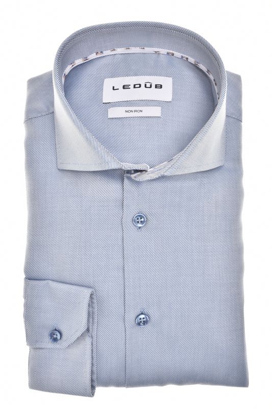 Ledub Shirts Plain:Overhemd Middenblauw 160 Wit/Bruin 0143515